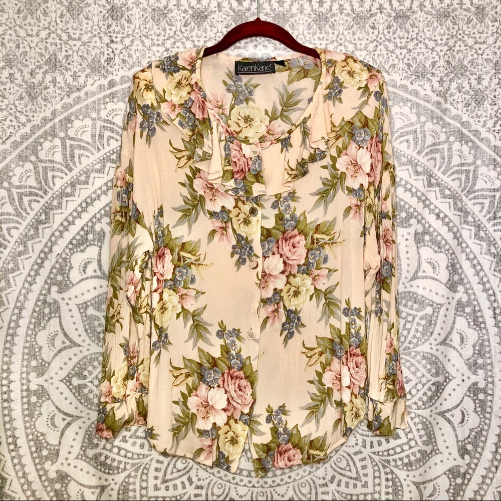 VTG 90s Ruffle Floral Boho Prairie Top
